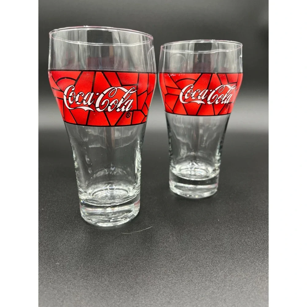 Vintage Coca Cola Stained Glass Set - Christmas Coke Glasses